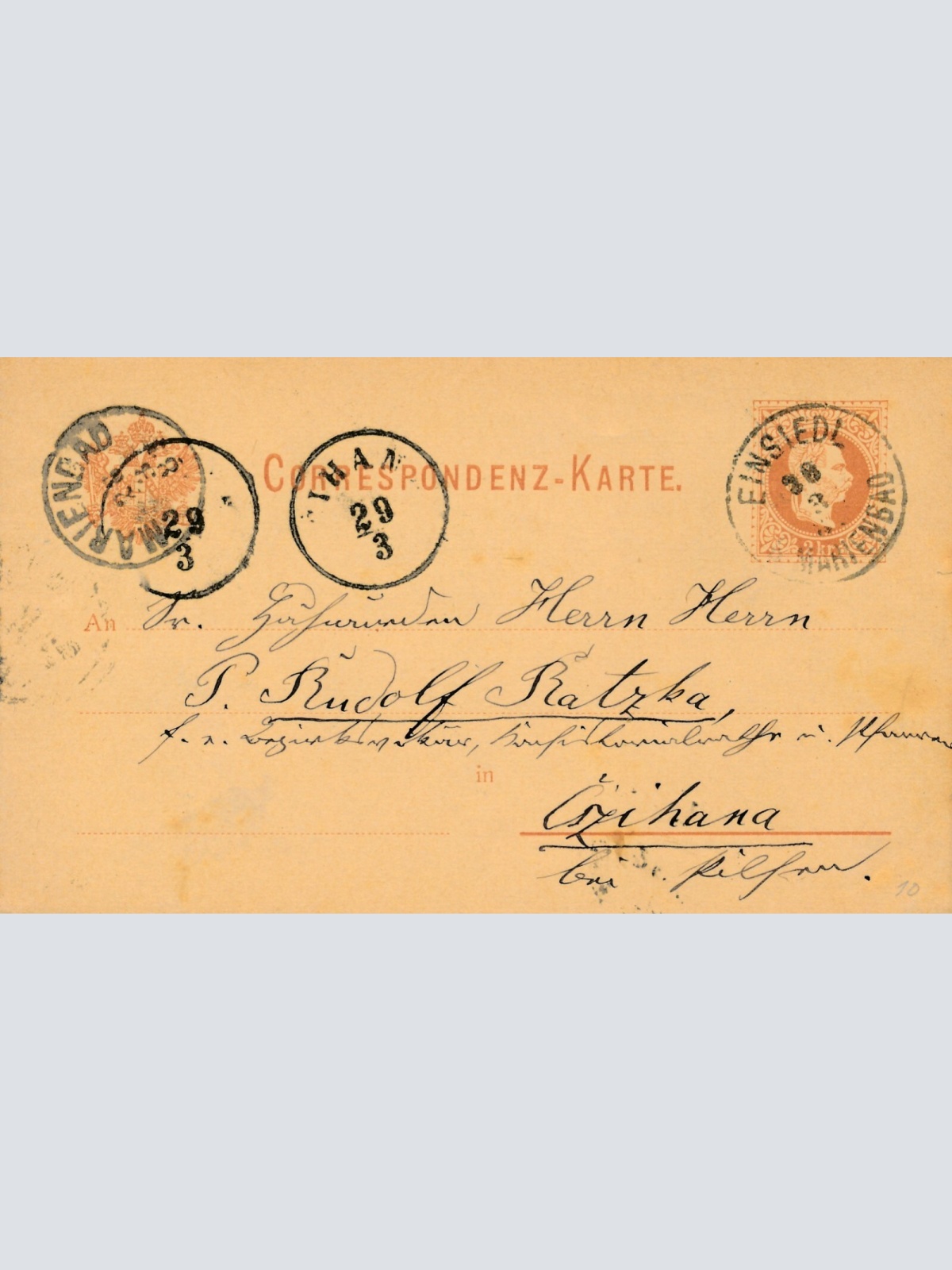 2 Kreuzer - Ganzsachen - Karte 1883 aus Einsiedel (10047)