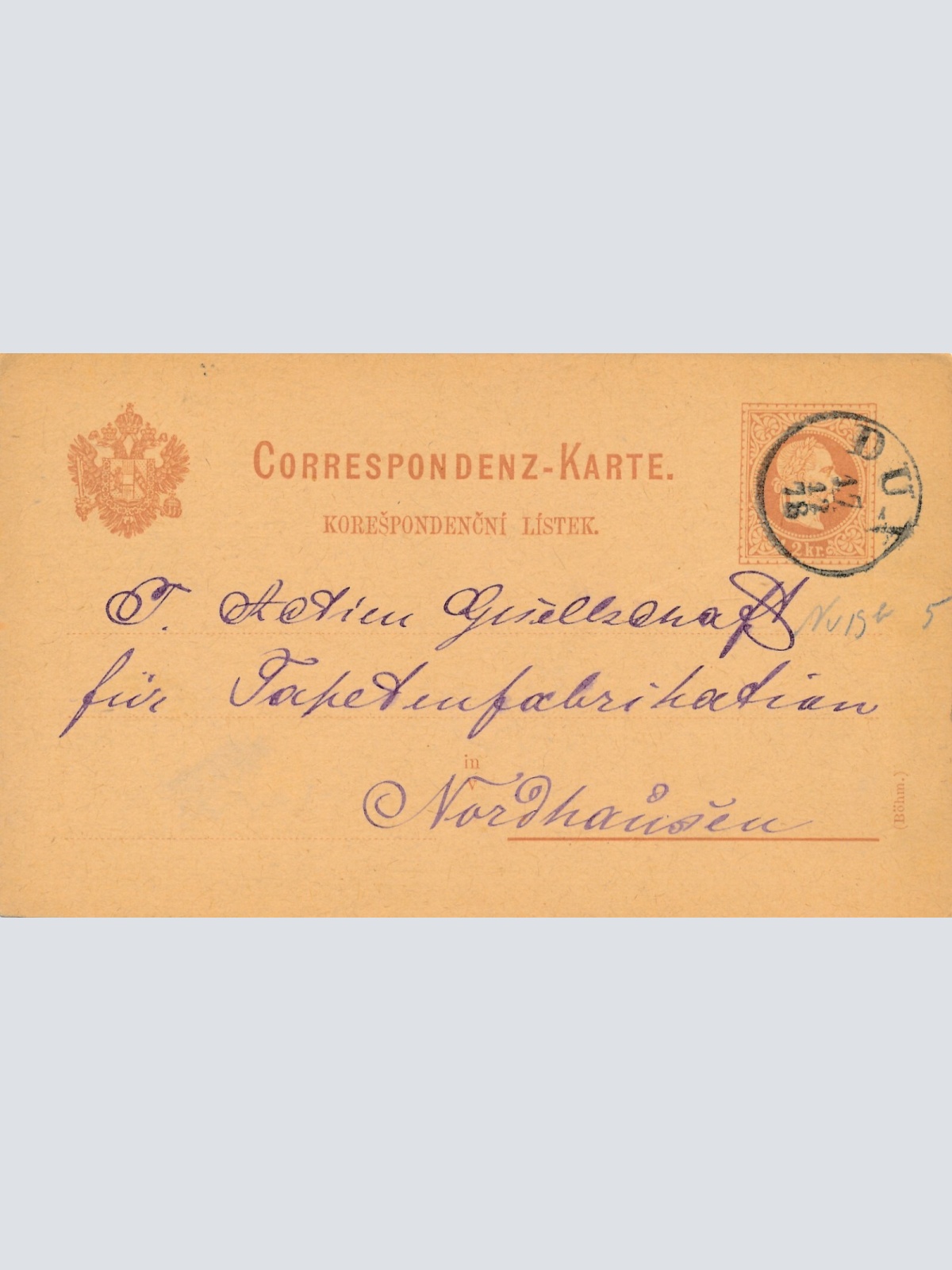 2 Kreuzer - Ganzsachen - Karte 1878 aus Dux (10049)