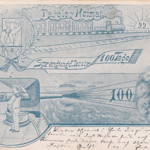 AK Parode Heimat Sprengung 100 Tage Millitaria Ansichtskarte (8646)