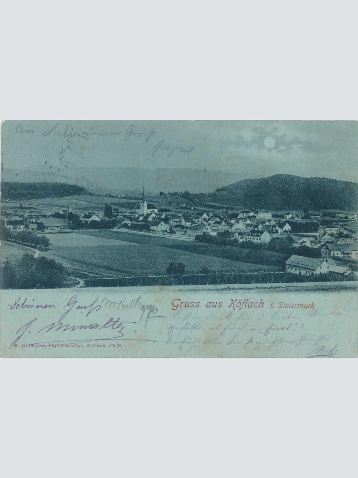 Mondschein - Karte gruss aus Köflach Steiermark Ansichtskarte (8662)
