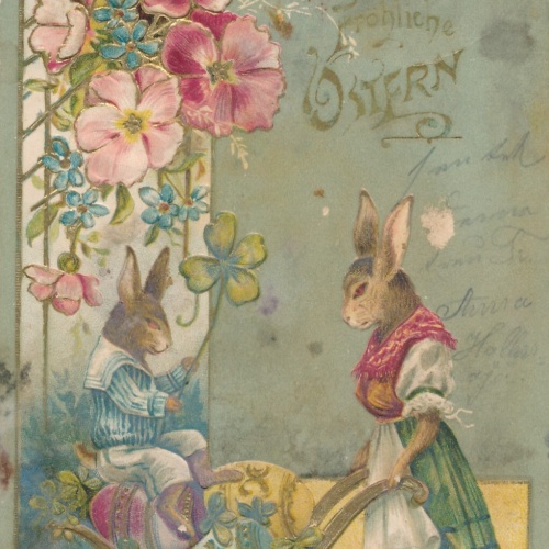 Litho - Präge - Karte Fröhliche Ostern mit Hasen Ansichtskarte (8635)