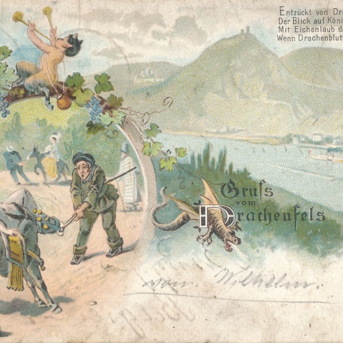Litho - Karte gruß vom Drachenfels Nordrhein - Westfalen Ansichtskarte (8638)