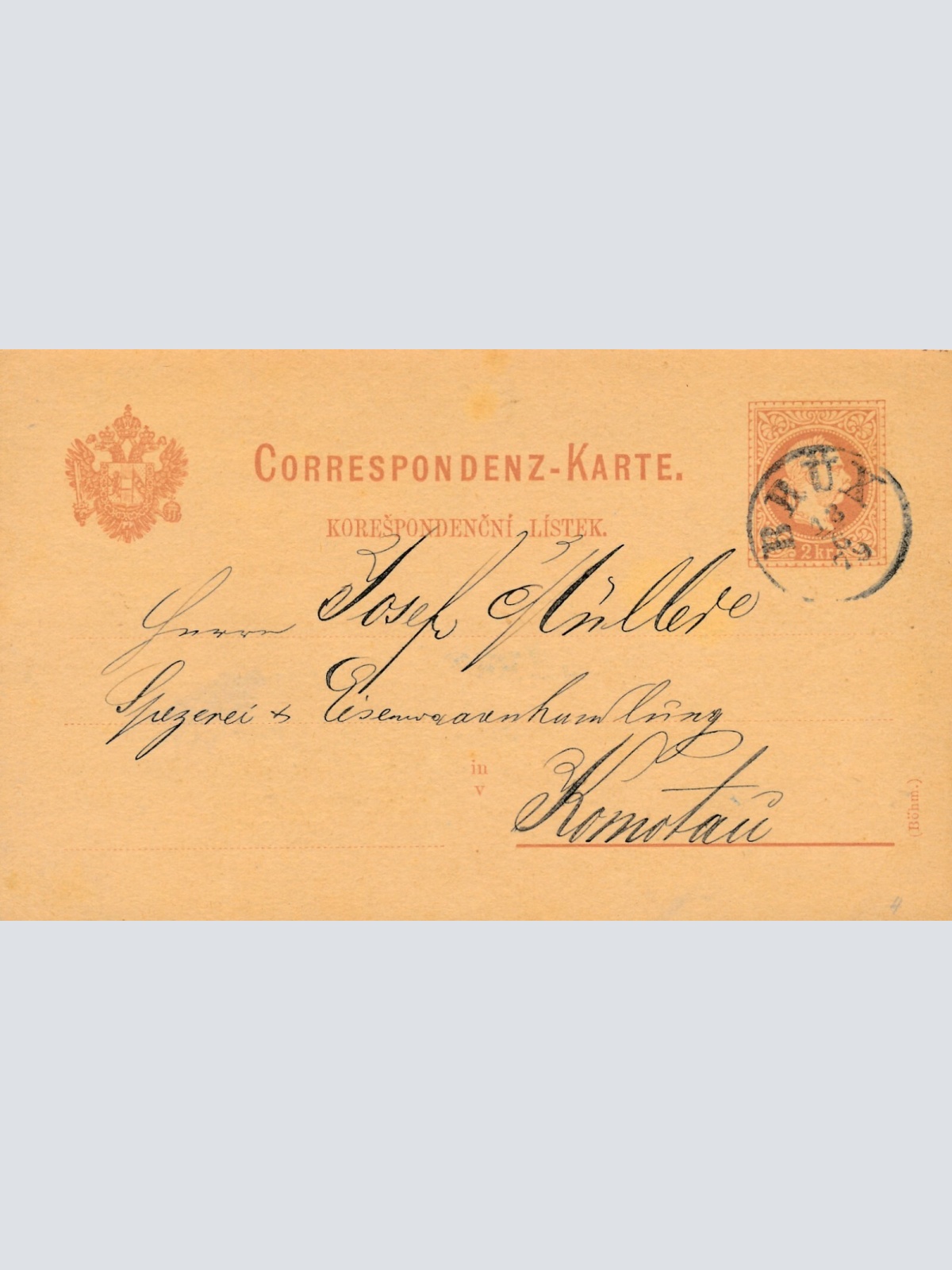 2 Kreuzer - Ganzsachen - Karte 1879 aus Brüx (10165)