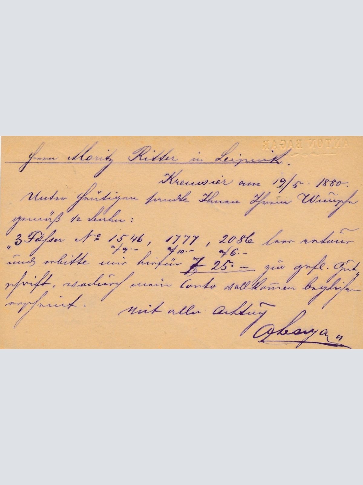 2 Kreuzer - Ganzsachen - Karte 1880 aus Kremsier (10169)