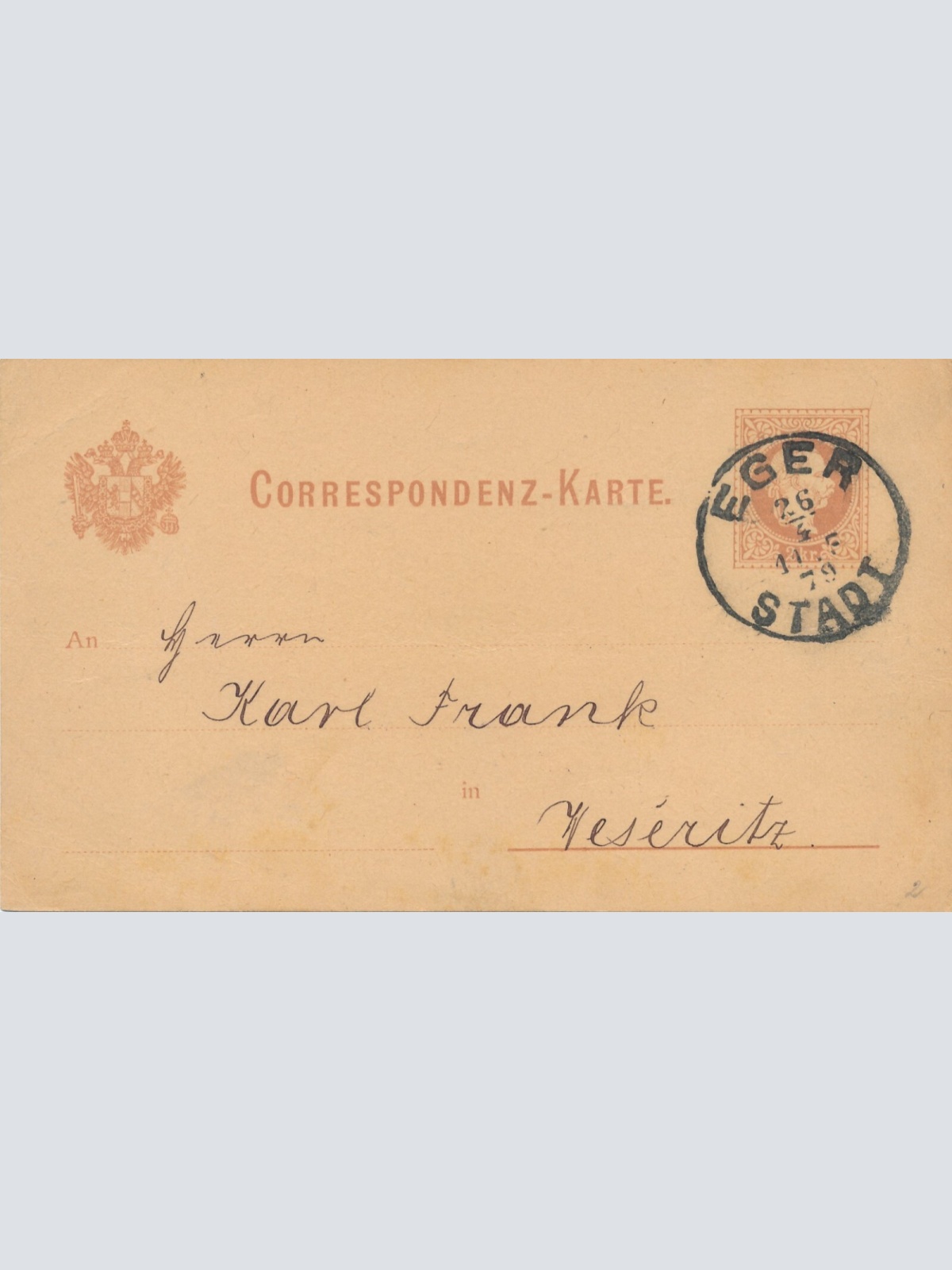2 Kreuzer - Ganzsachen - Karte 1879 aus Eger Stadt (10161)