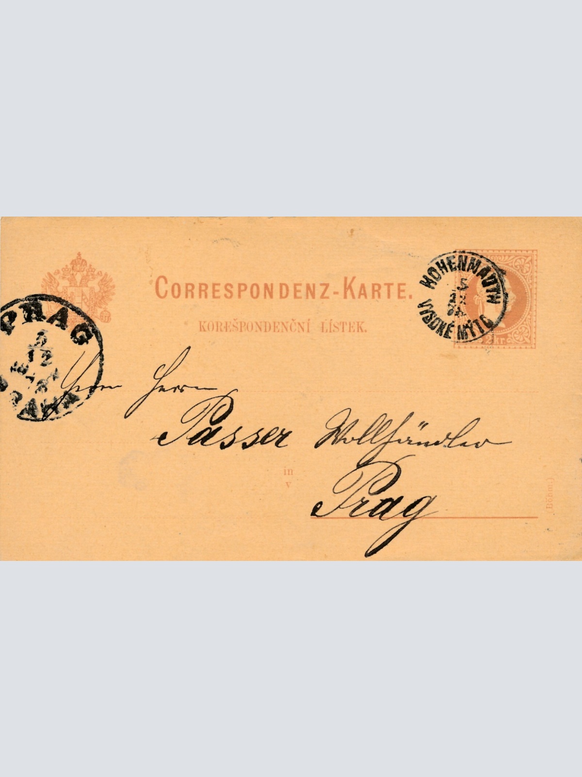 2 Kreuzer - Ganzsachen - Karte 1878 aus Hohenmauth (10158)