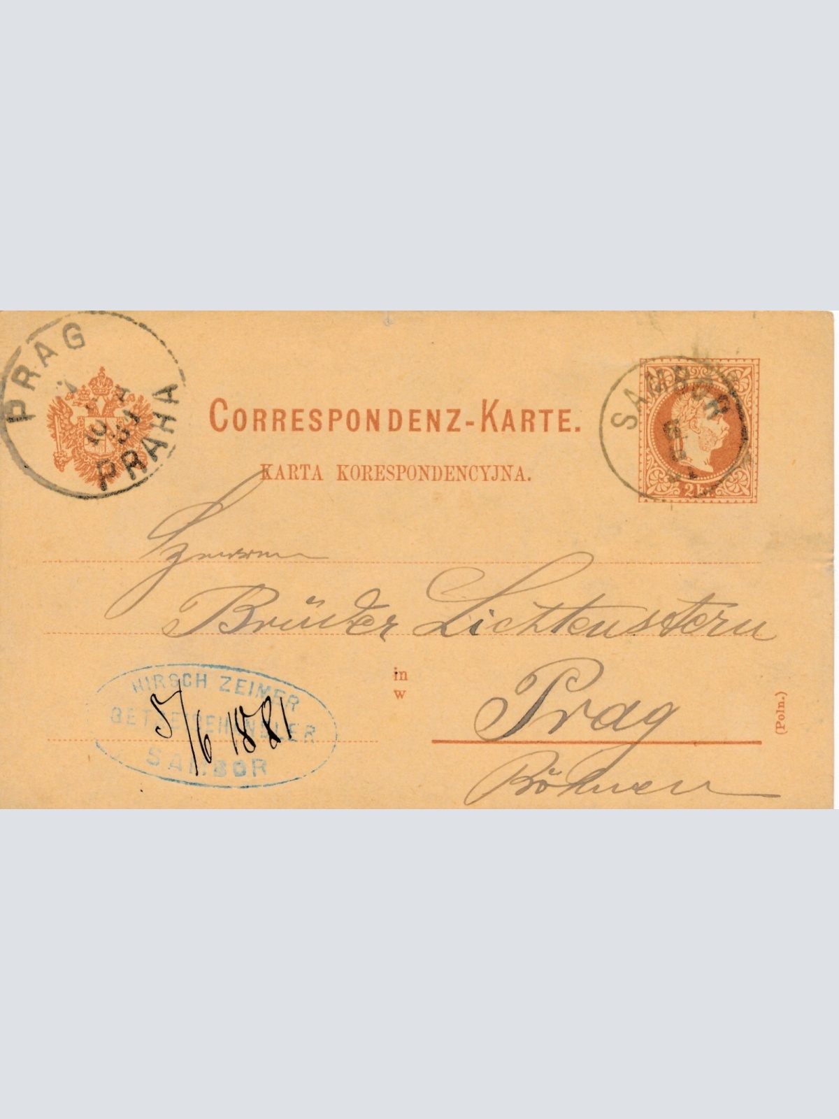 2 Kreuzer - Ganzsachen - Karte 1881 aus Sambor (10149)