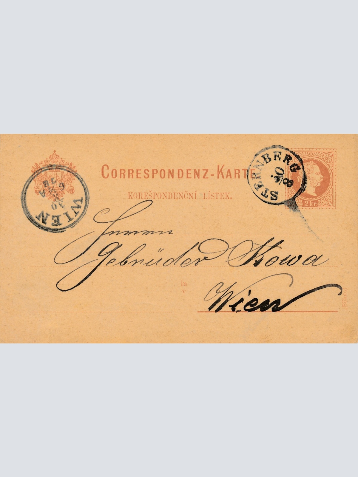 2 Kreuzer - Ganzsachen - Karte 1889 aus Sternberg (10153)