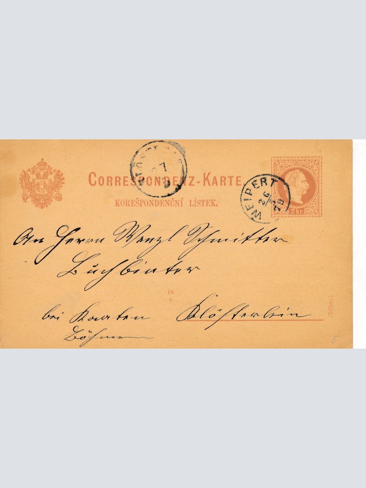 2 Kreuzer - Ganzsachen - Karte 1879 aus Weipert (10087)