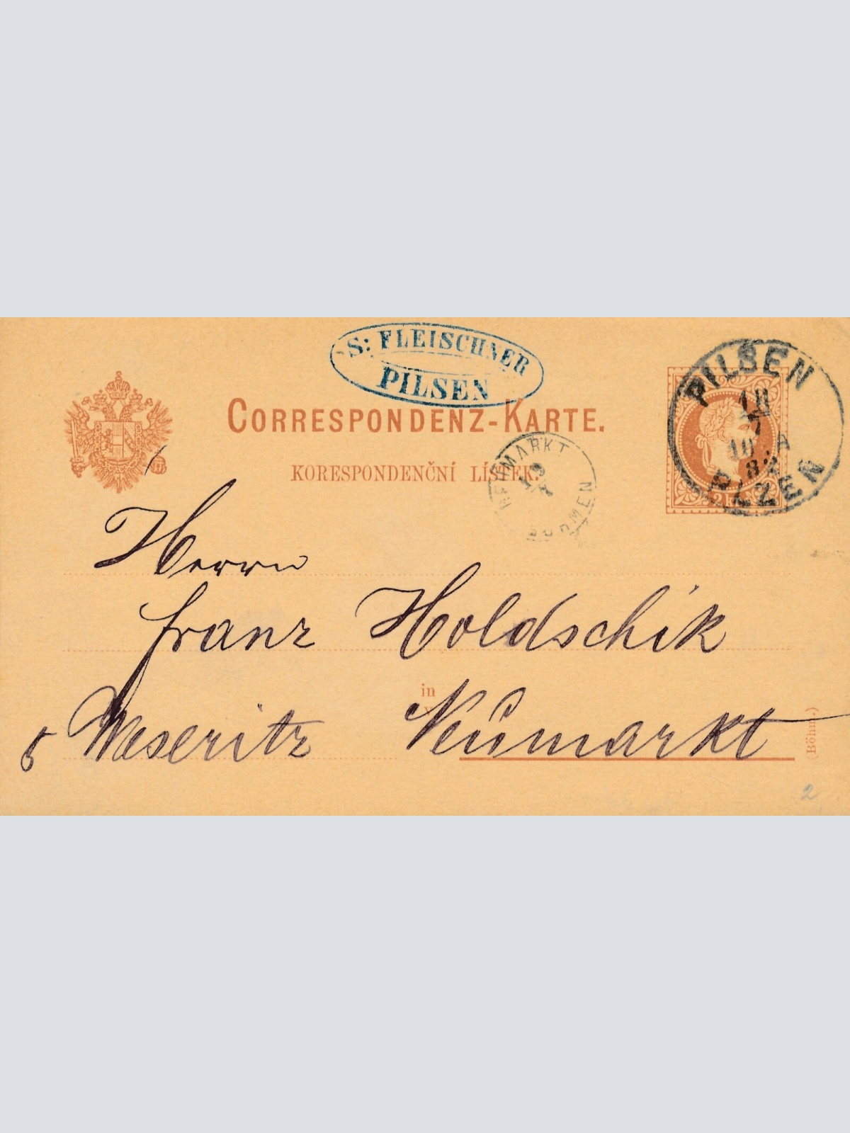 2 Kreuzer - Ganzsachen - Karte 1882 aus Pilsen (10099)