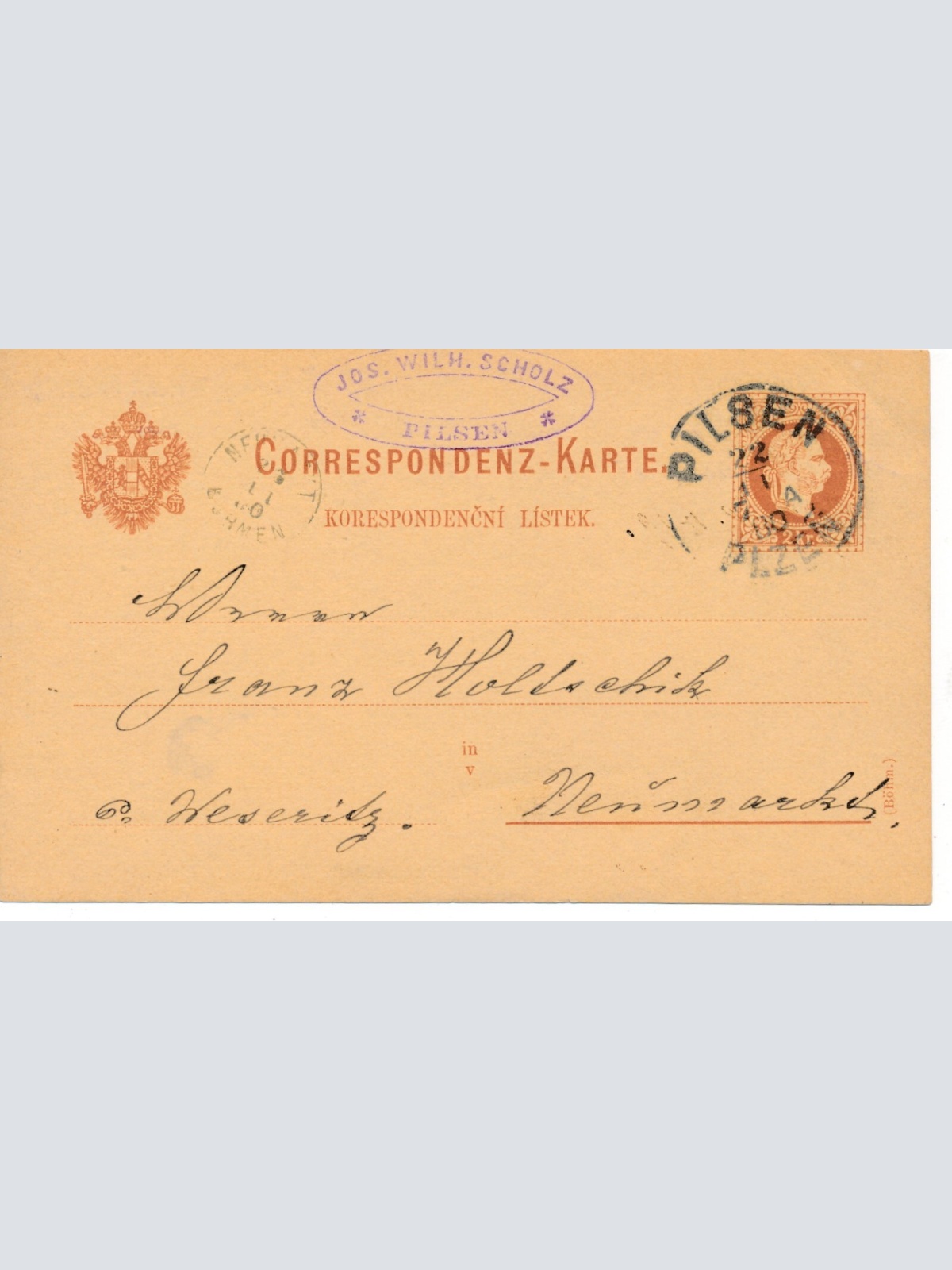 2 Kreuzer - Ganzsachen - Karte 1880 aus Pilsen (10100)