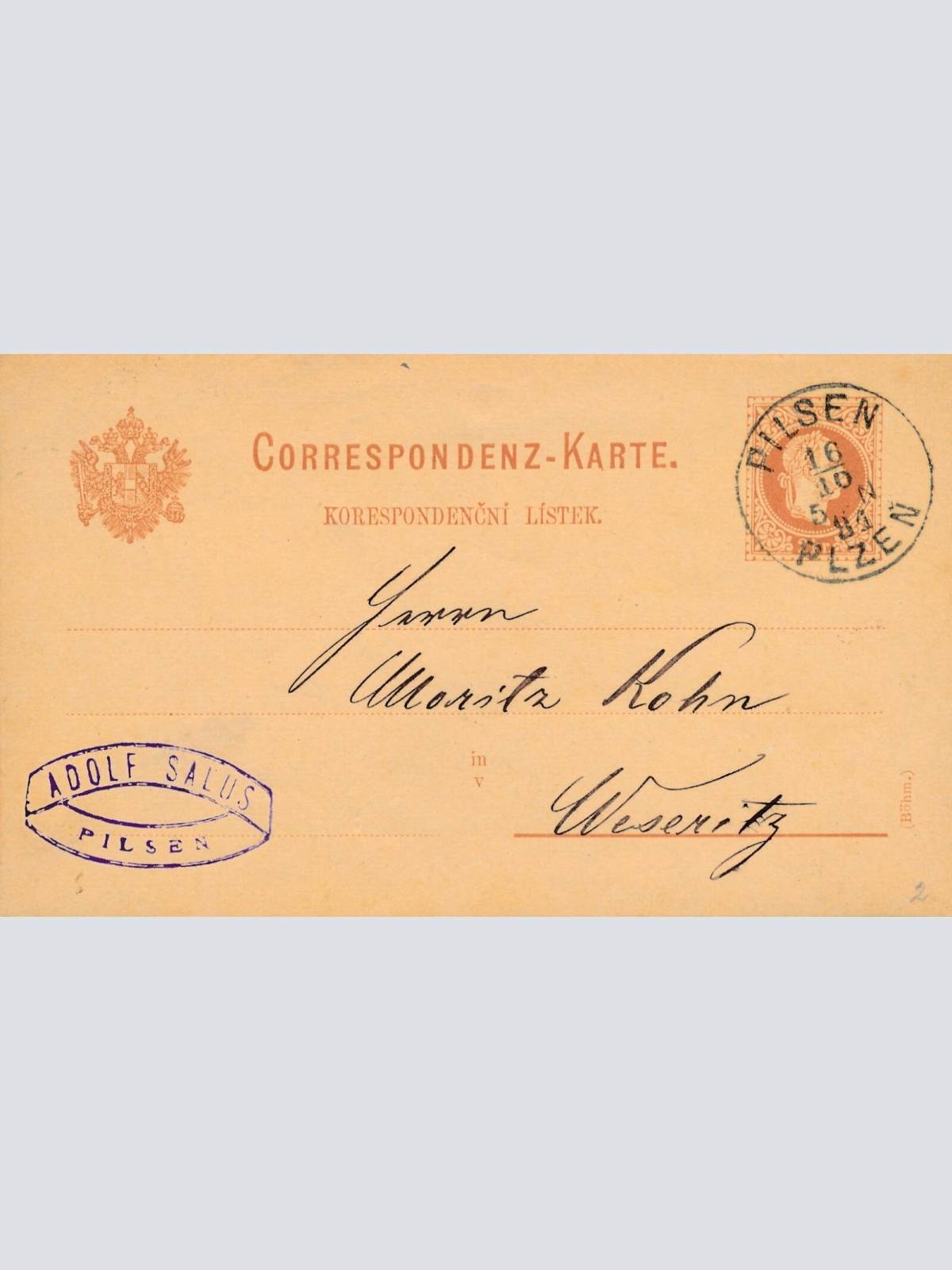 2 Kreuzer - Ganzsachen - Karte 1881 aus Pilsen (10081)