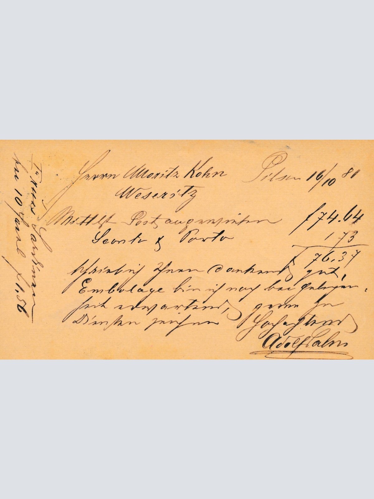 2 Kreuzer - Ganzsachen - Karte 1881 aus Pilsen (10081)