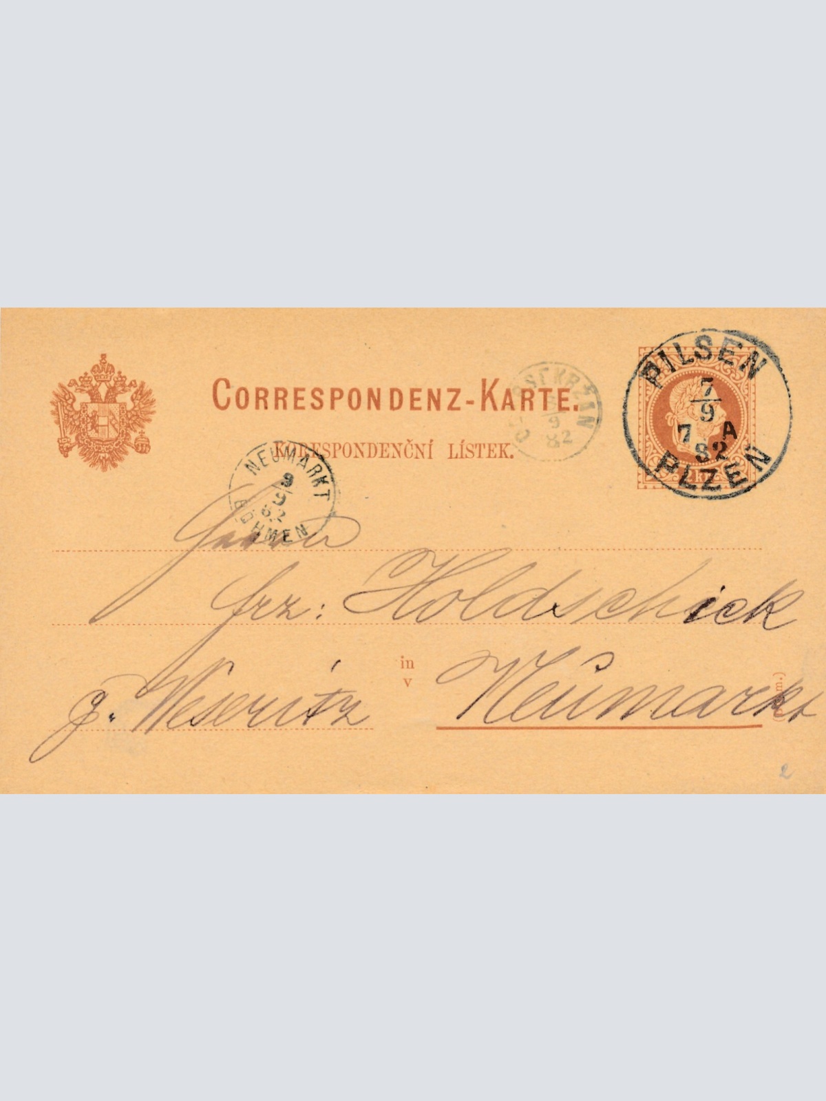2 Kreuzer - Ganzsachen - Karte 1882 aus Pilsen (10080)