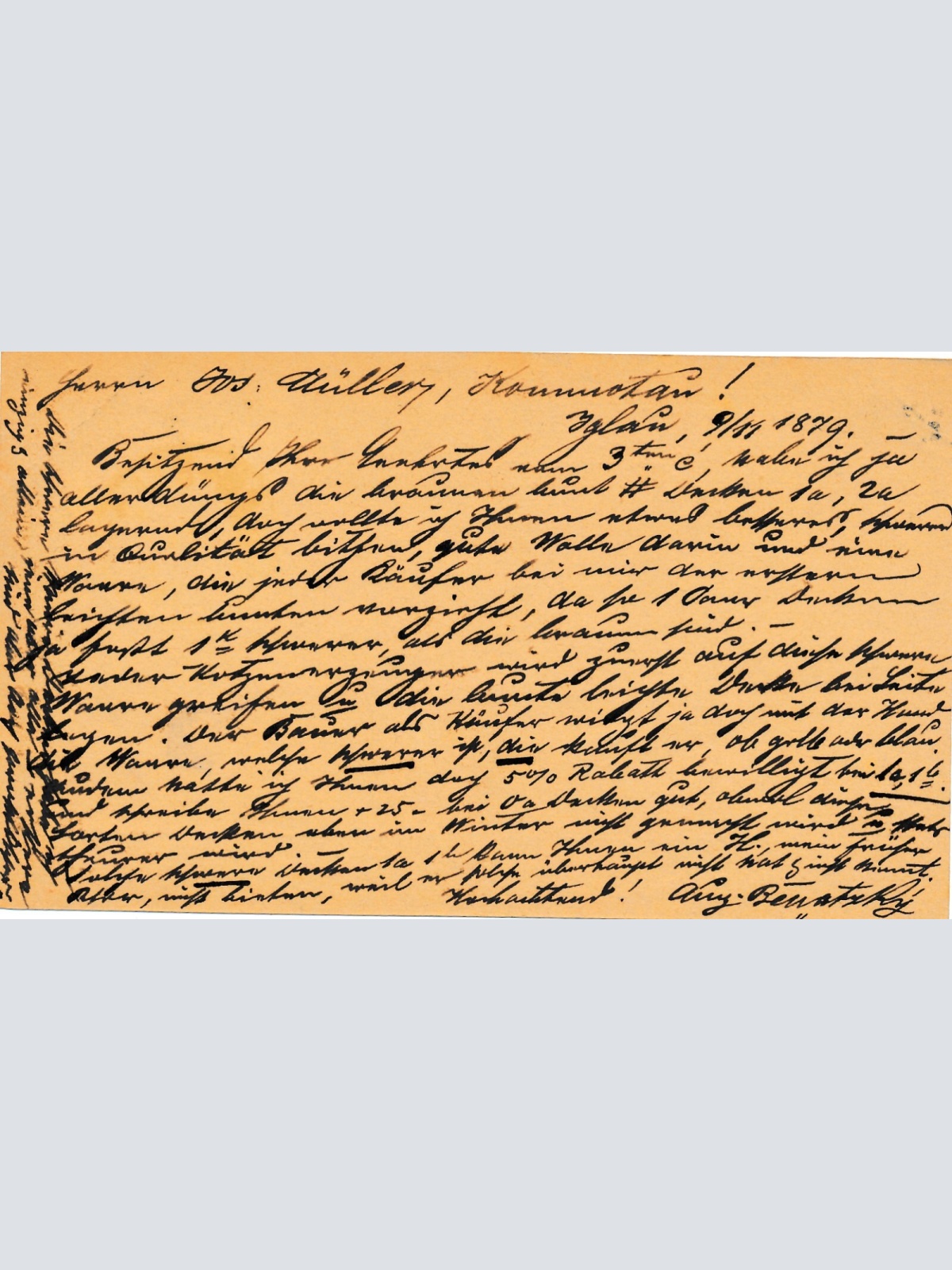 2 Kreuzer - Ganzsachen - Karte 1879 aus Iglau Stadt (10064)