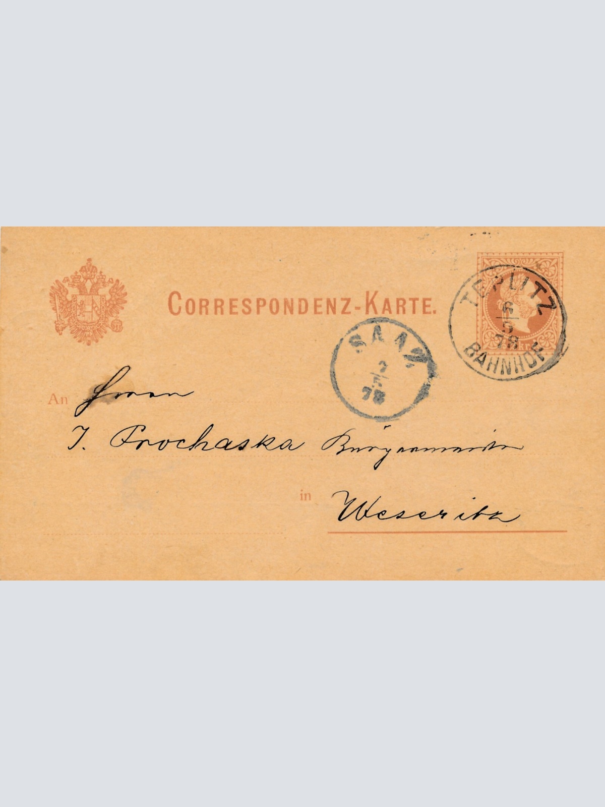 2 Kreuzer - Ganzsachen - Karte 1878 aus Teplitz Bahnhof (10068)