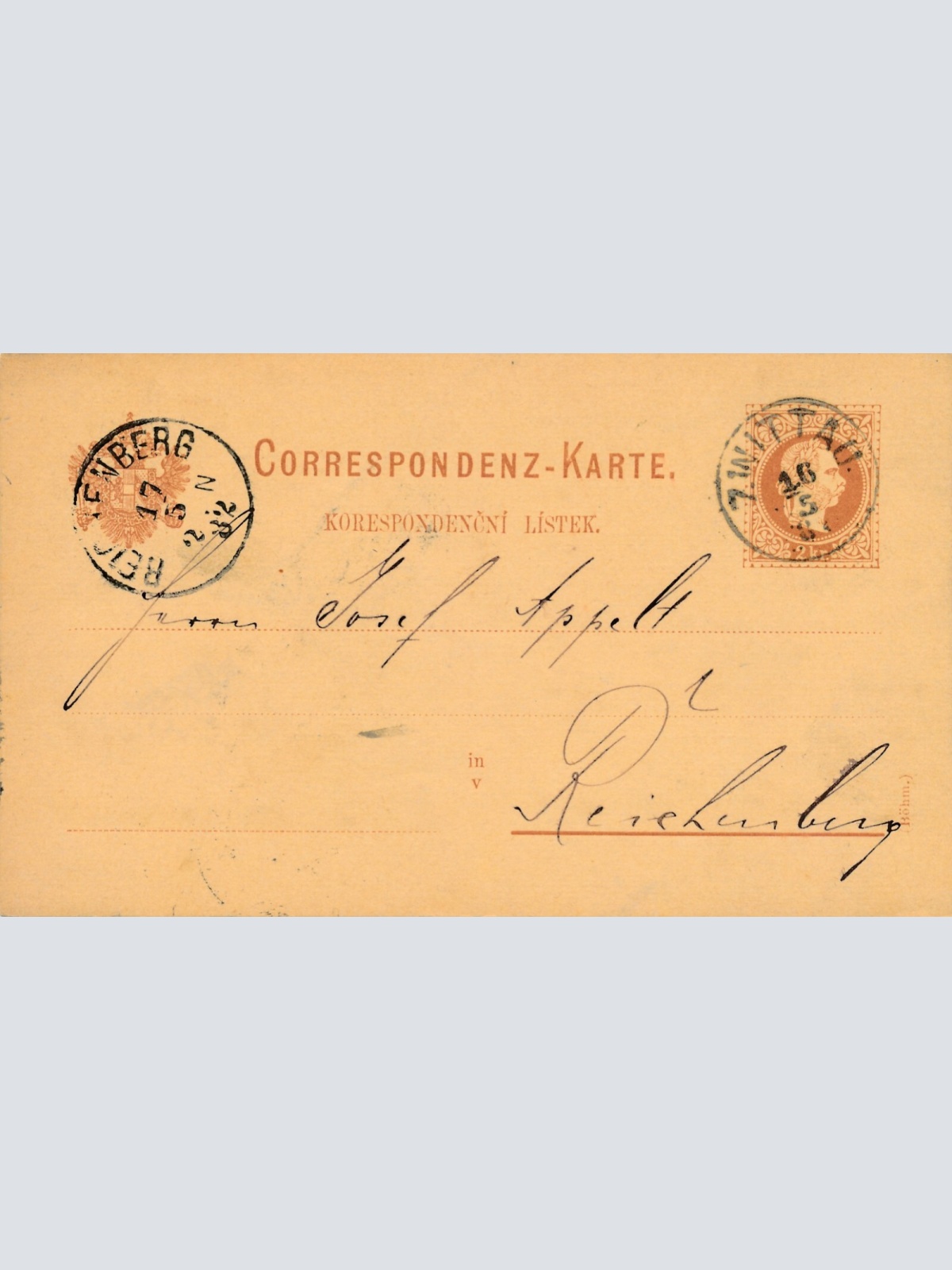 2 Kreuzer - Ganzsachen - Karte 1882 aus Zwittau (10077)
