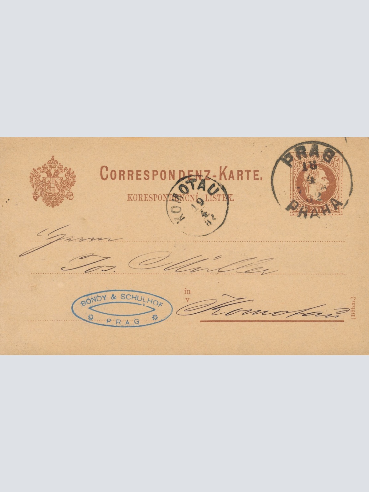 2 Kreuzer - Ganzsachen - Karte 1882 aus Prag - Praha (10107)