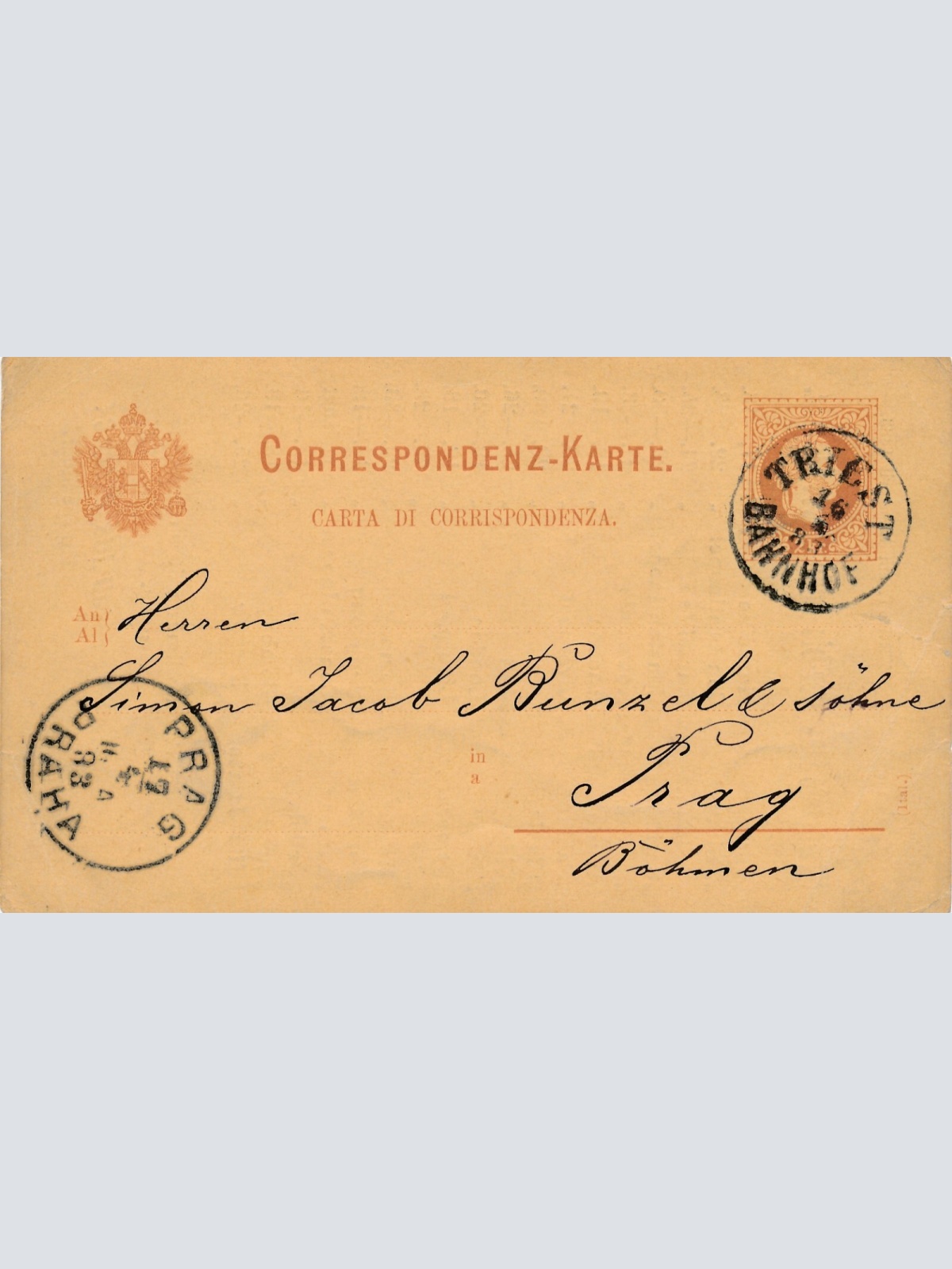 2 Kreuzer - Ganzsachen - Karte 1883 aus Triest Bahnhof (10122)