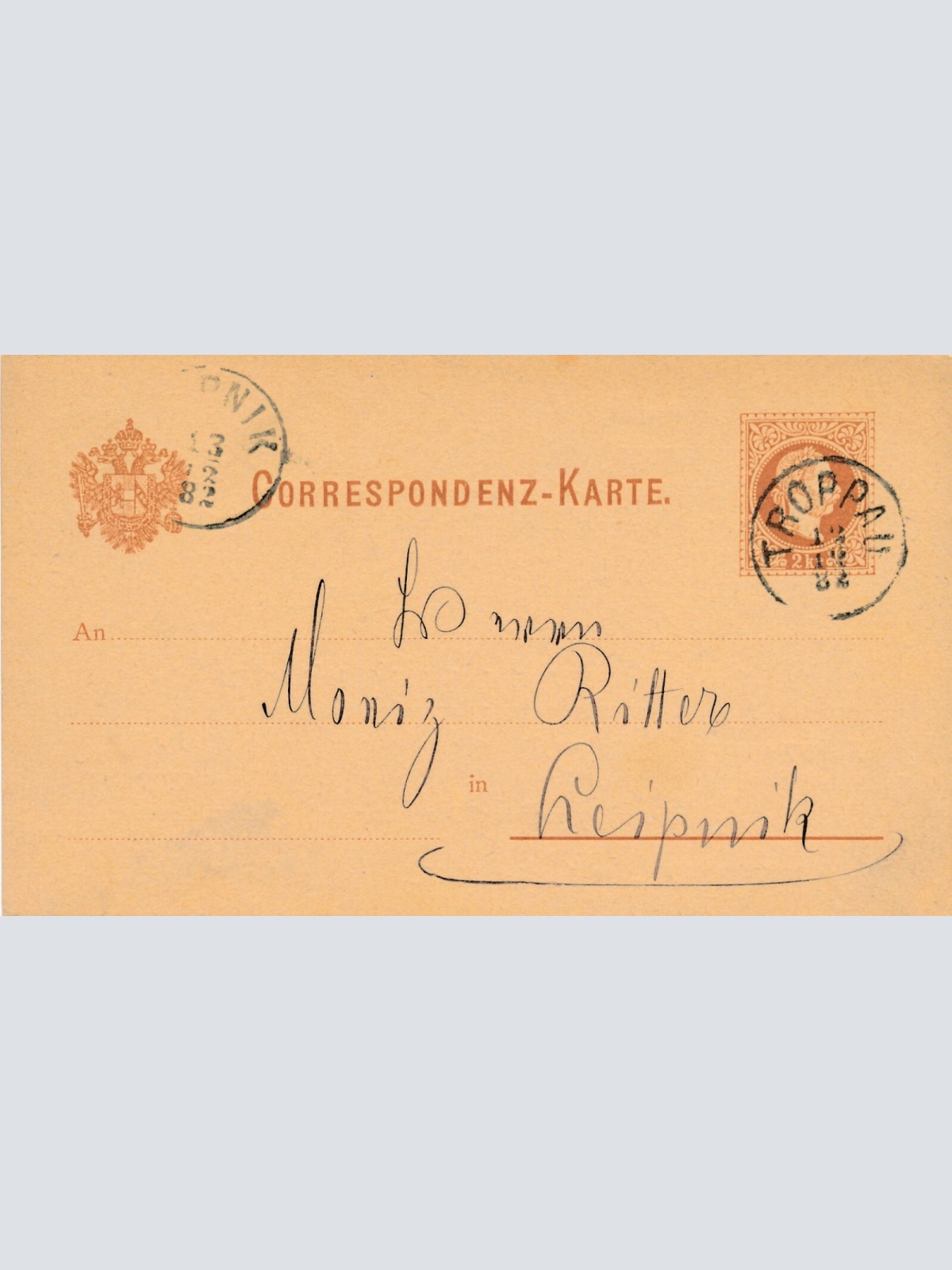 2 Kreuzer - Ganzsachen - Karte 1882 aus Troppau (10123)