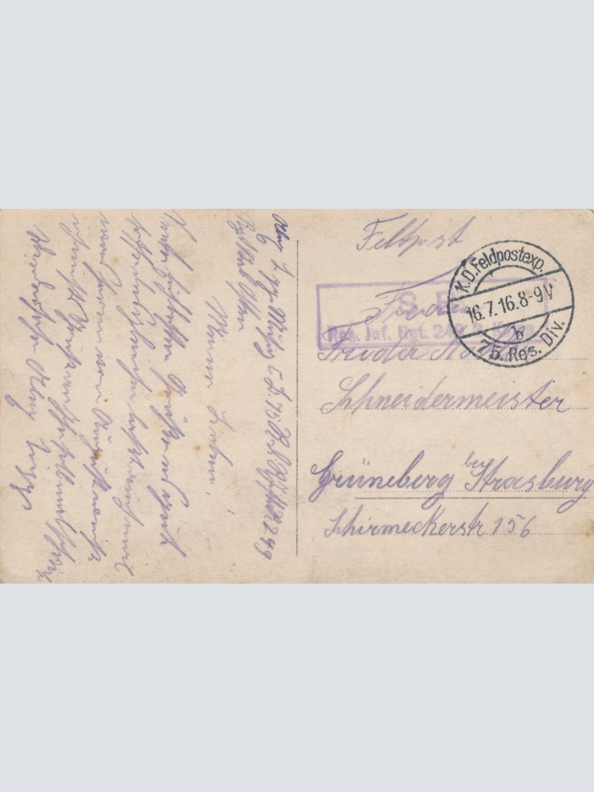 AK gruss aus Russland mit Soldat und Feldpoststempel 75. Res. Division (9117)