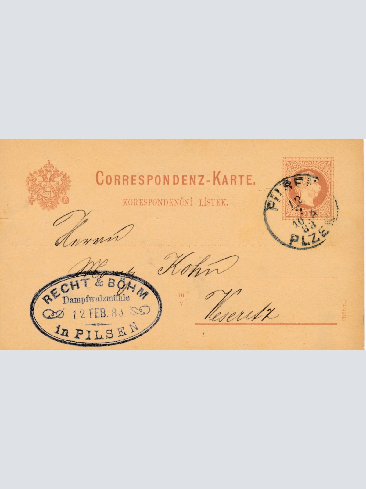 2 Kreuzer - Ganzsachen - Karte 1883 aus Pilsen - Pilzen (10116)