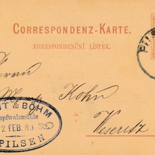 2 Kreuzer - Ganzsachen - Karte 1883 aus Pilsen - Pilzen (10116)