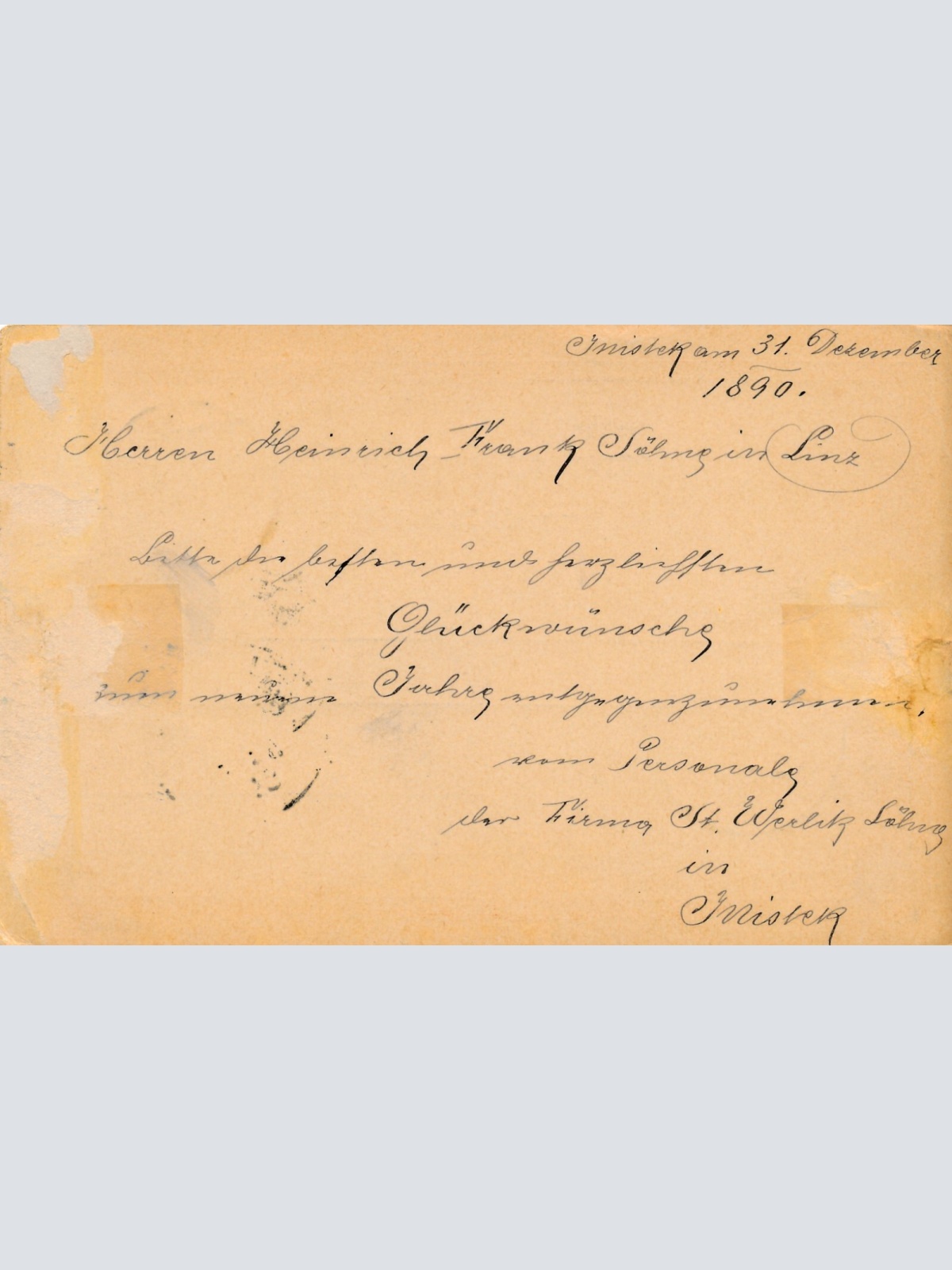 2 Kreuzer Ganzsachen - Karte (Böhm) 1890 aus Mistek (10531)