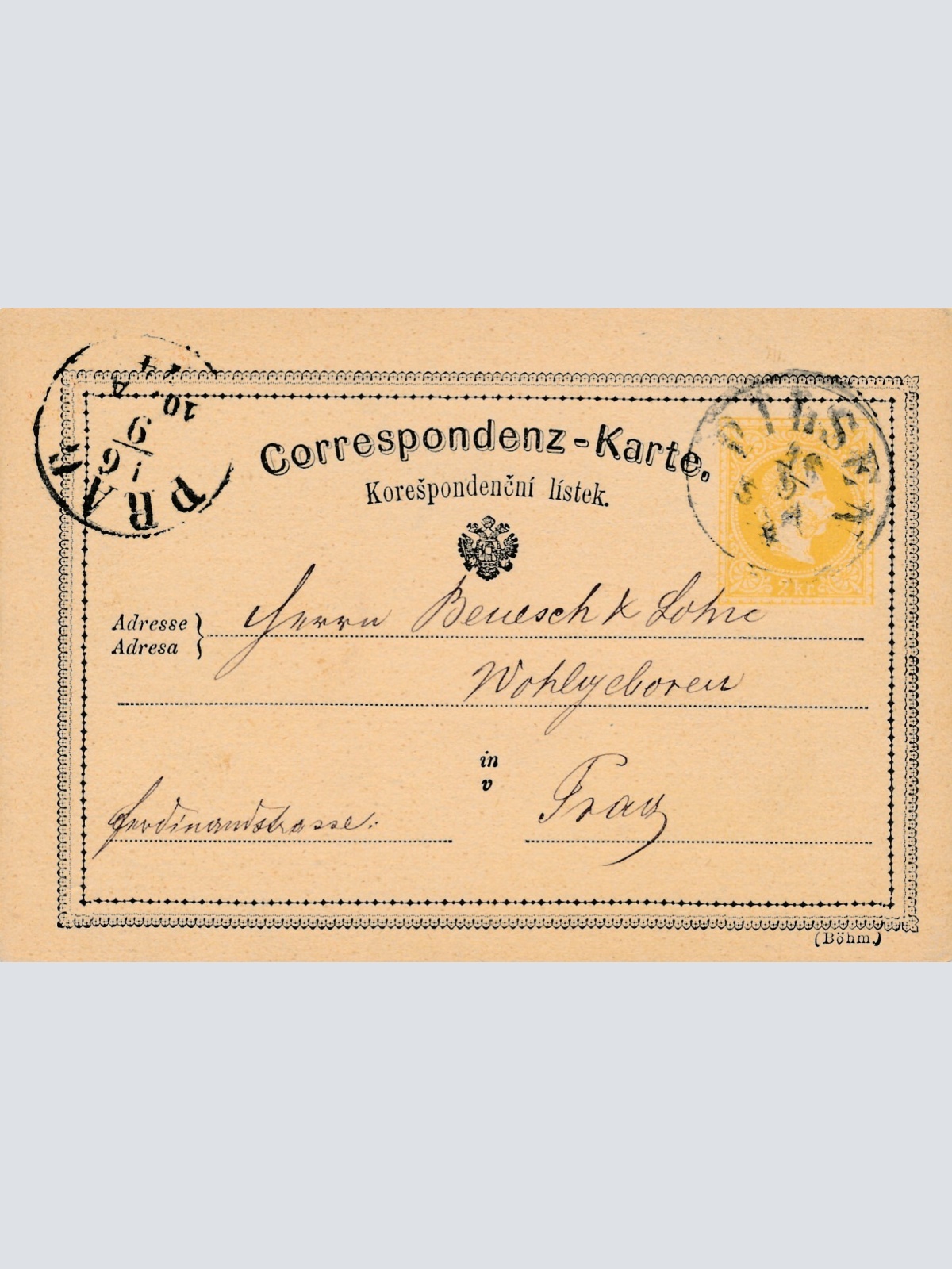 2 Kreuzer Ganzsachen - Karte 1874 aus Pilsen (10517)