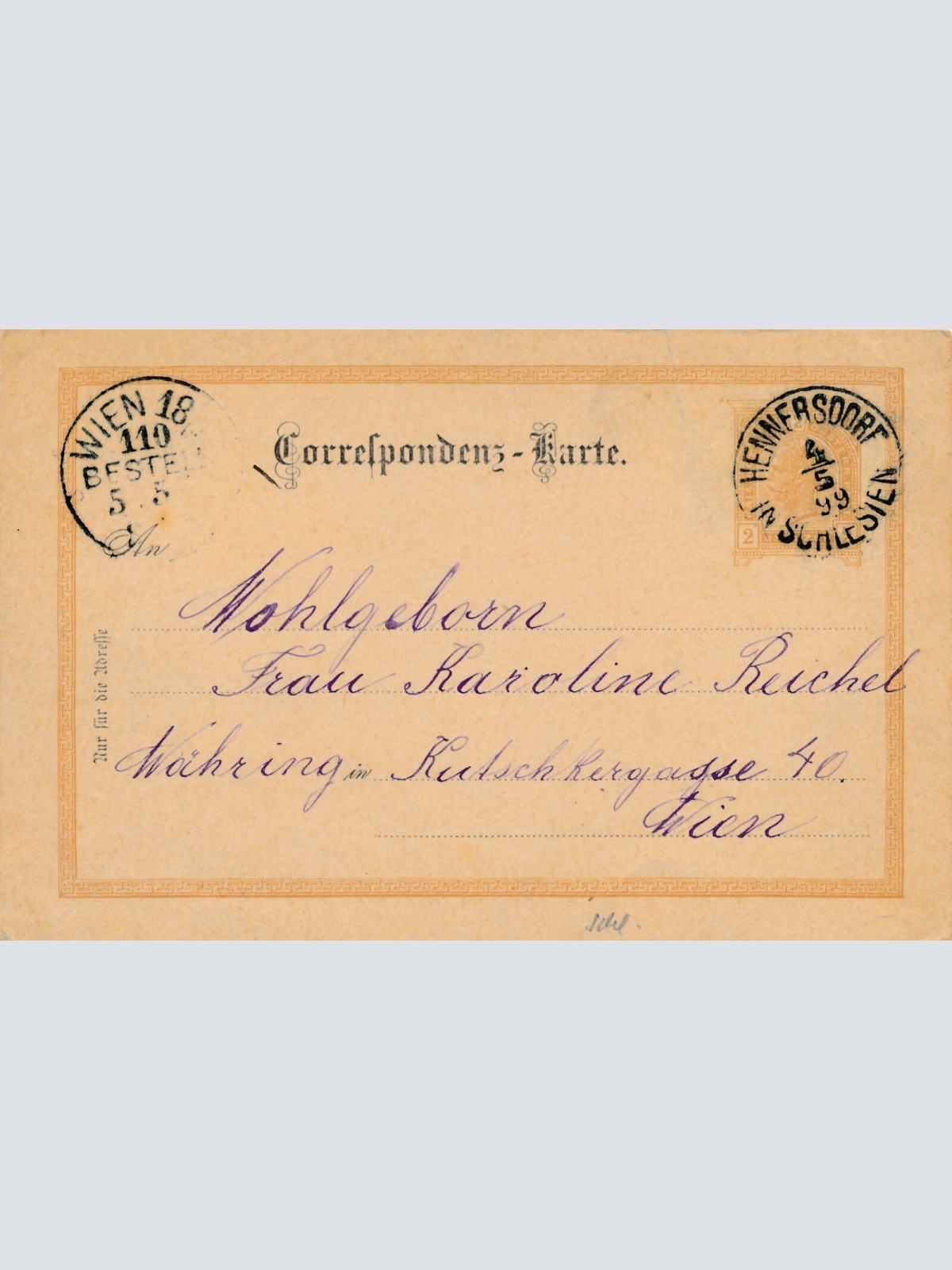 2 Kreuzer Ganzsachen - Karte 1899 aus Hennersdorf (10521)