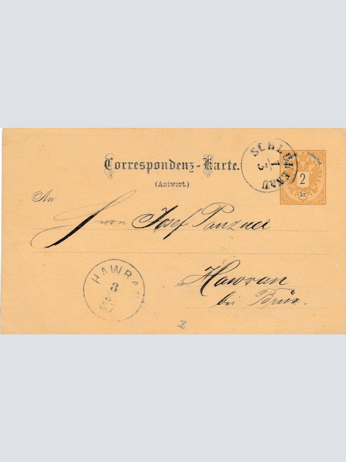 2 Kreuzer Ganzsachen - Karte 1887 aus Schlurenau (10523)