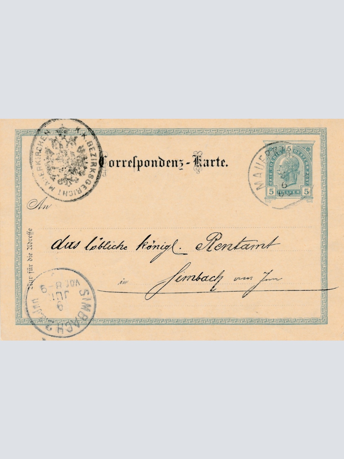 5 Heller Ganzsachen - Karte aus Mauerbib (10558)