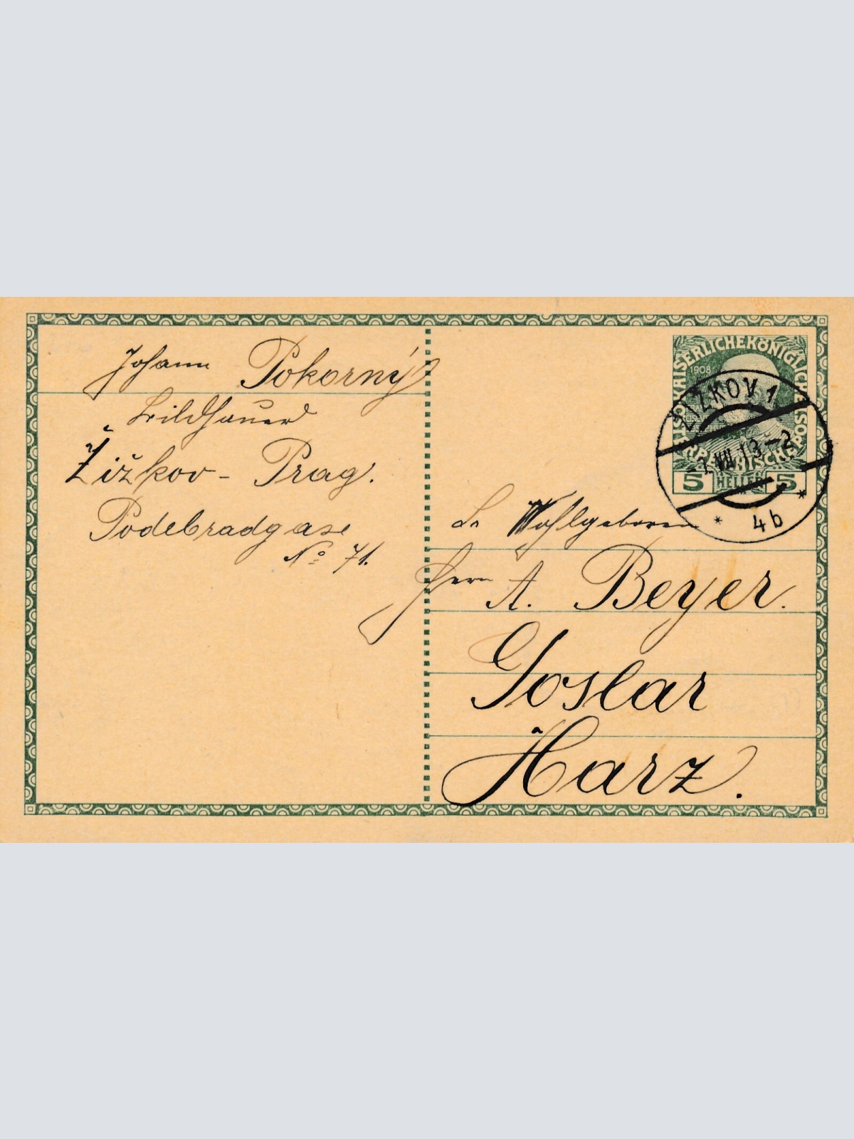 5 Heller Ganzsachen - Karte 1913 aus Lizkov (10552)