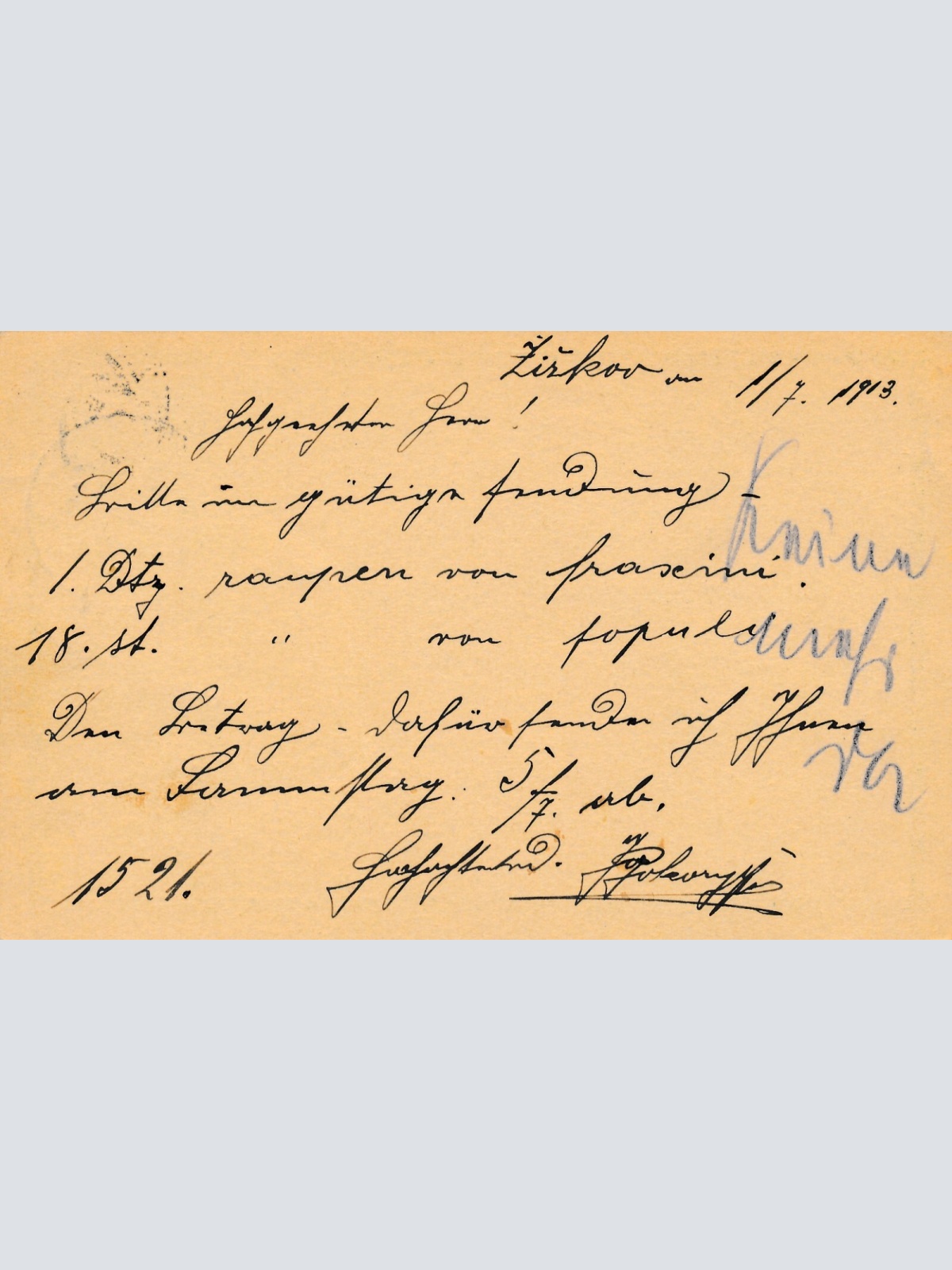 5 Heller Ganzsachen - Karte 1913 aus Lizkov (10552)