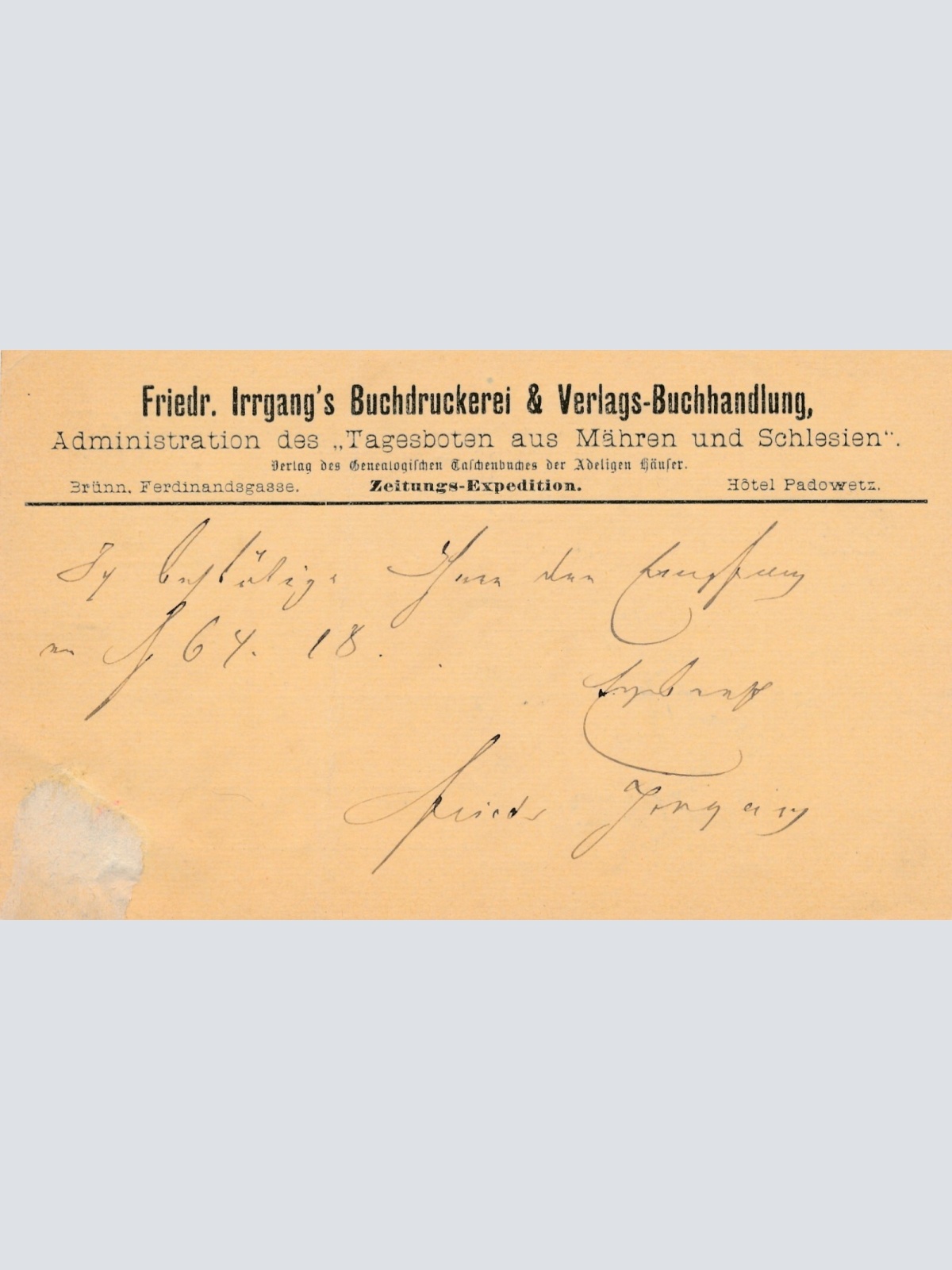 2 Kreuzer - Ganzsachen - Karte 1884 aus Brünn (10702)