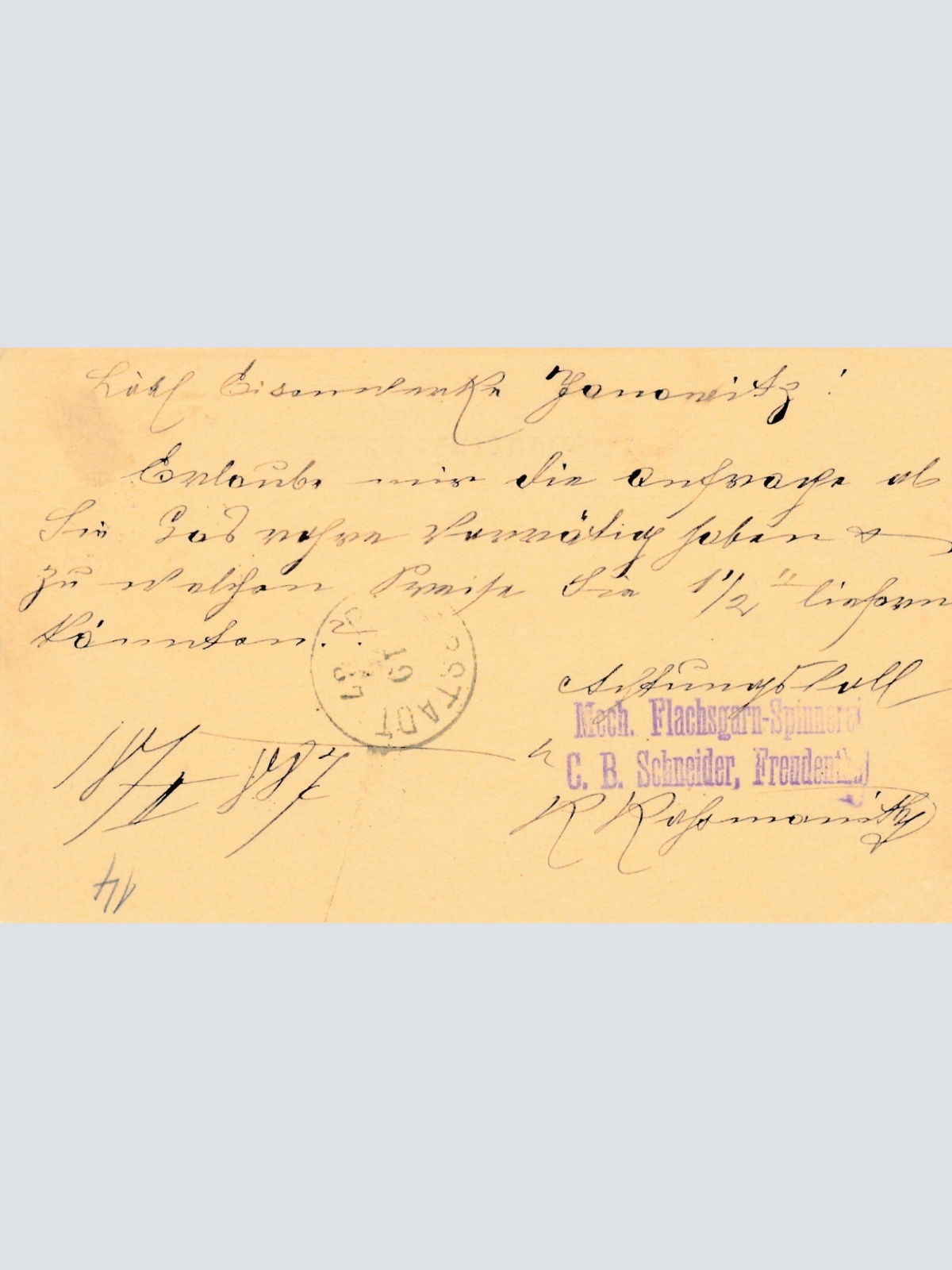 2 Kreuzer - Ganzsachen - Karte 1887 aus Freudenthal (10701)