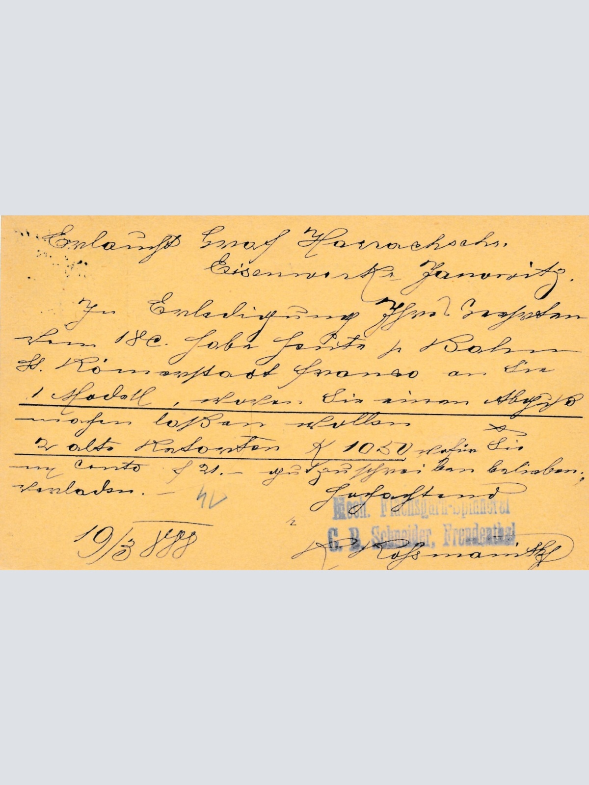 2 Kreuzer - Ganzsachen - Karte 1888 aus Freudenthal (10700)