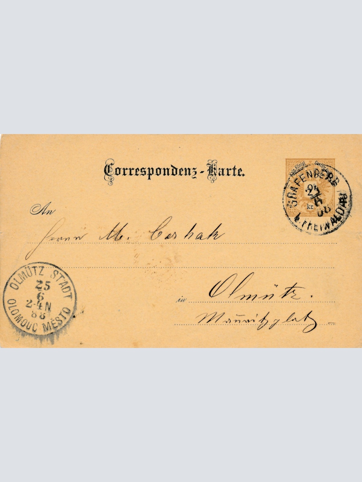 2 Kreuzer - Ganzsachen - Karte 1888 aus Grafenberg (10691)