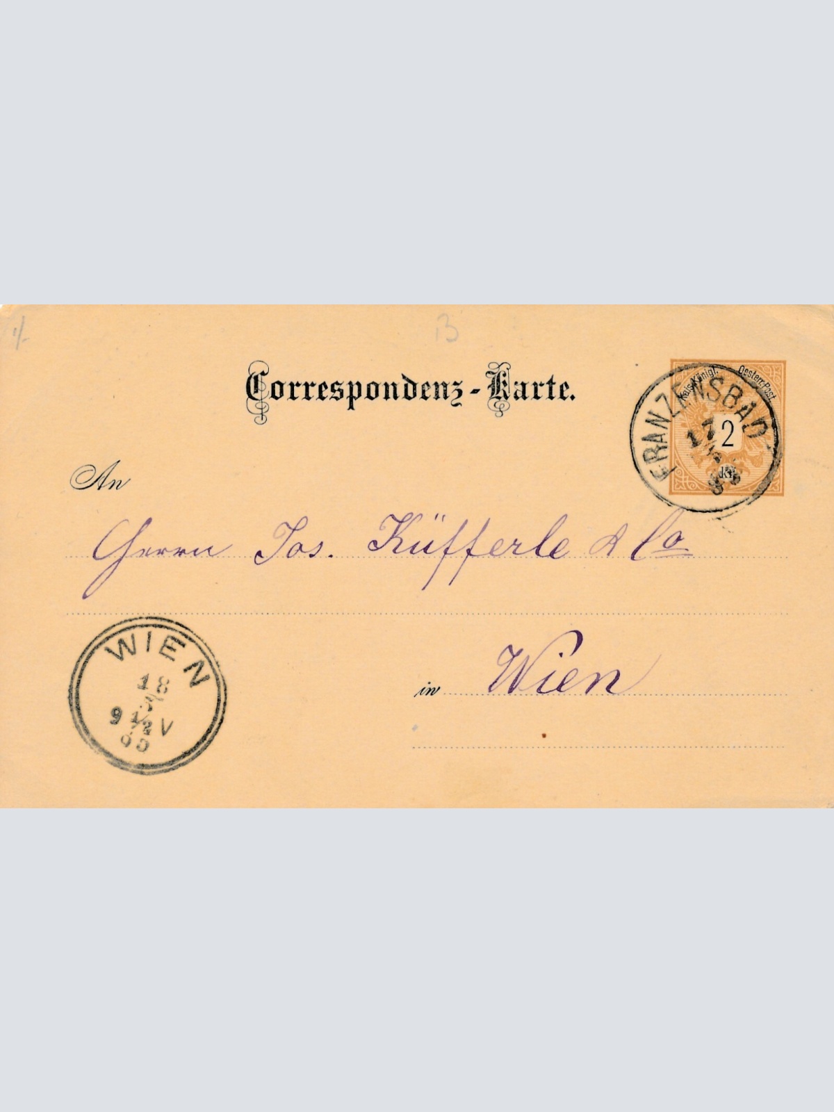 2 Kreuzer - Ganzsachen - Karte 1885 aus Franzensbad (10693)