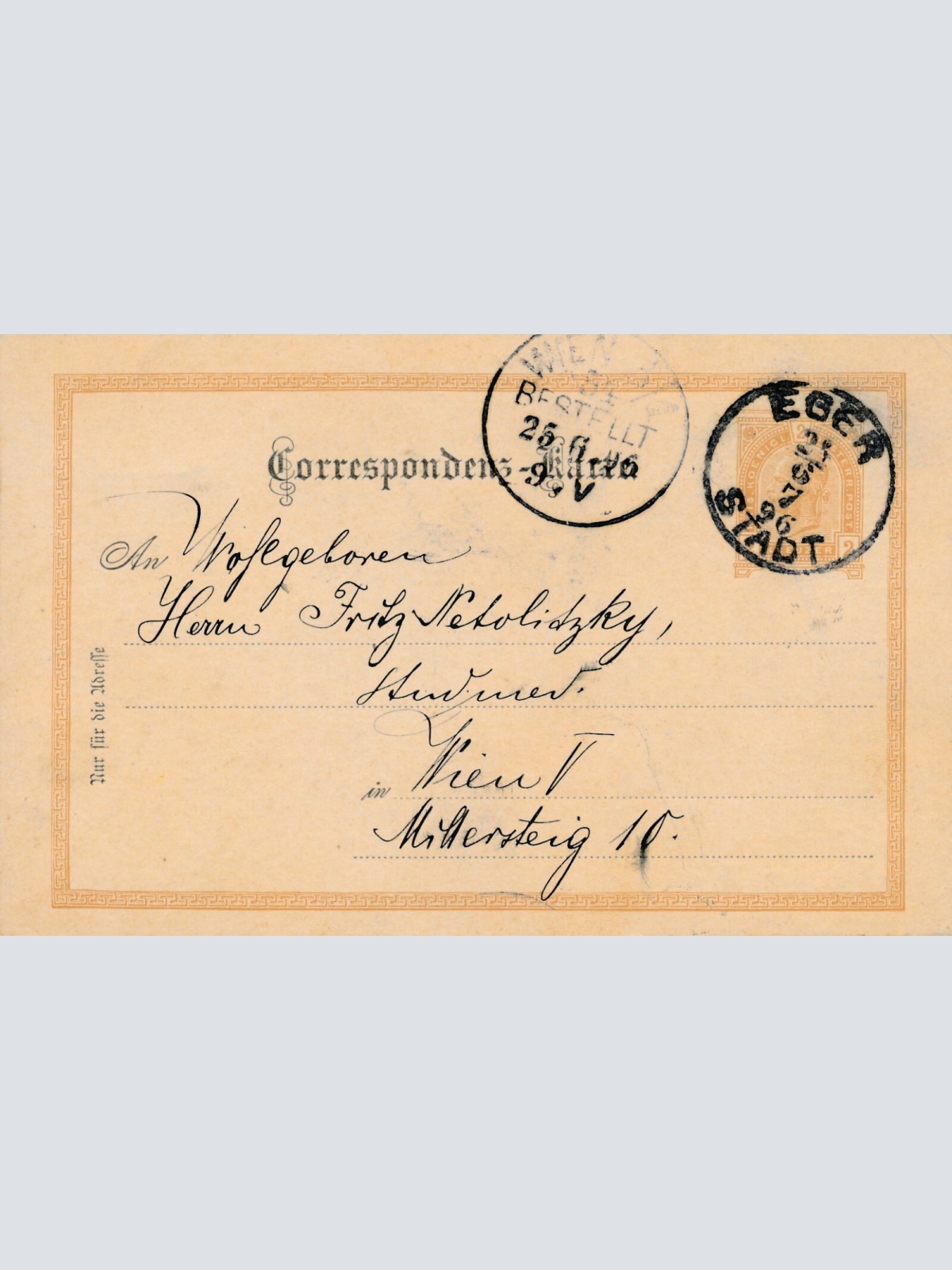 2 Kreuzer - Ganzsachen - Karte 1896 aus Eger Stadt (10696)