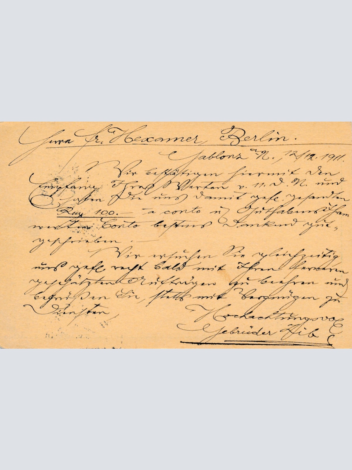 5 Heller - Ganzsachen - Karte 1911 aus Gablonz  (10656)