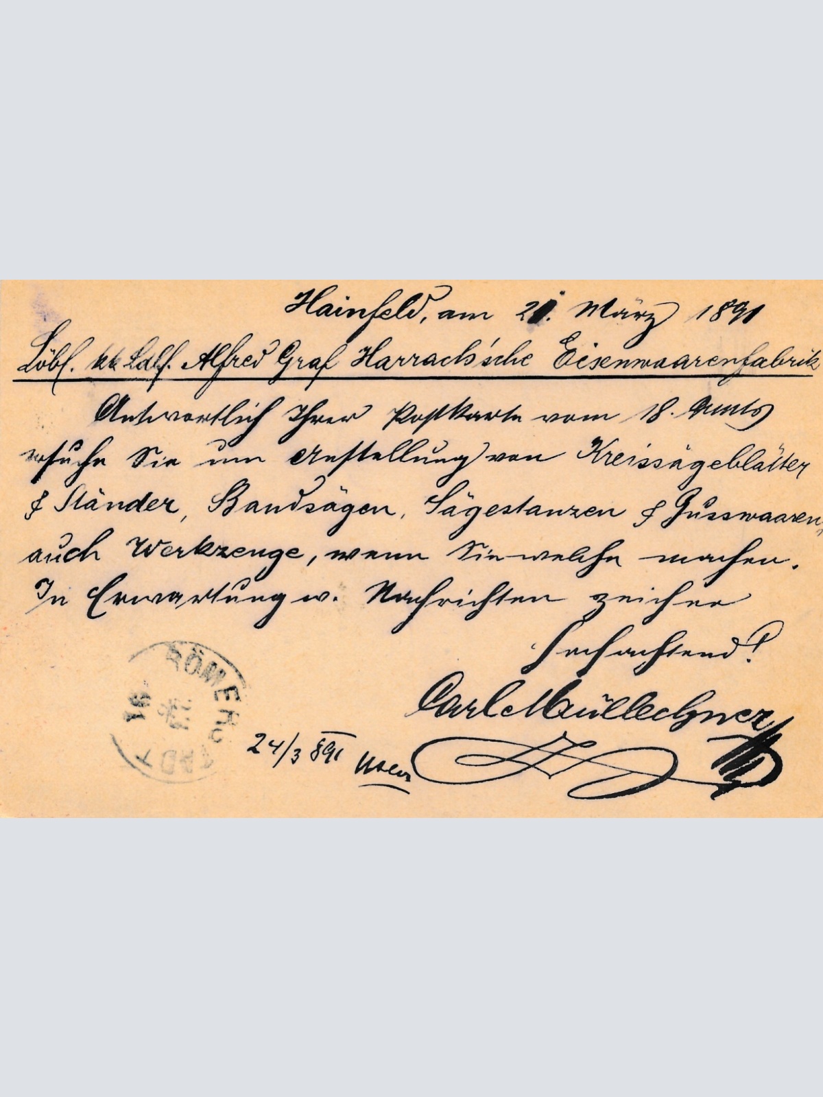 2 Kreuzer - Ganzsachen - Karte 1891 aus Hainfeld (10681)