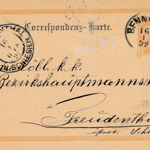 2 Kreuzer - Ganzsachen - Karte 1899 aus Bennisch (10686)
