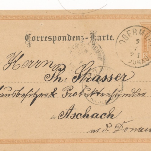 2 Kreuzer - Ganzsachen - Karte 1891 aus Obermühl (10668)