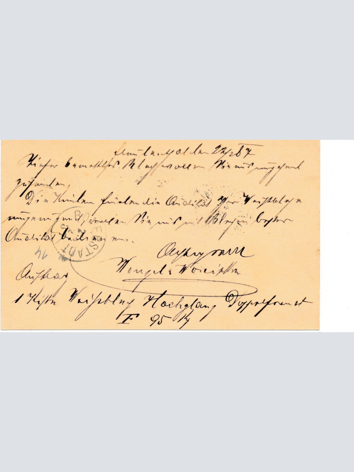 2 Kreuzer - Ganzsachen - Karte 1887 aus Freudenthal (10670)