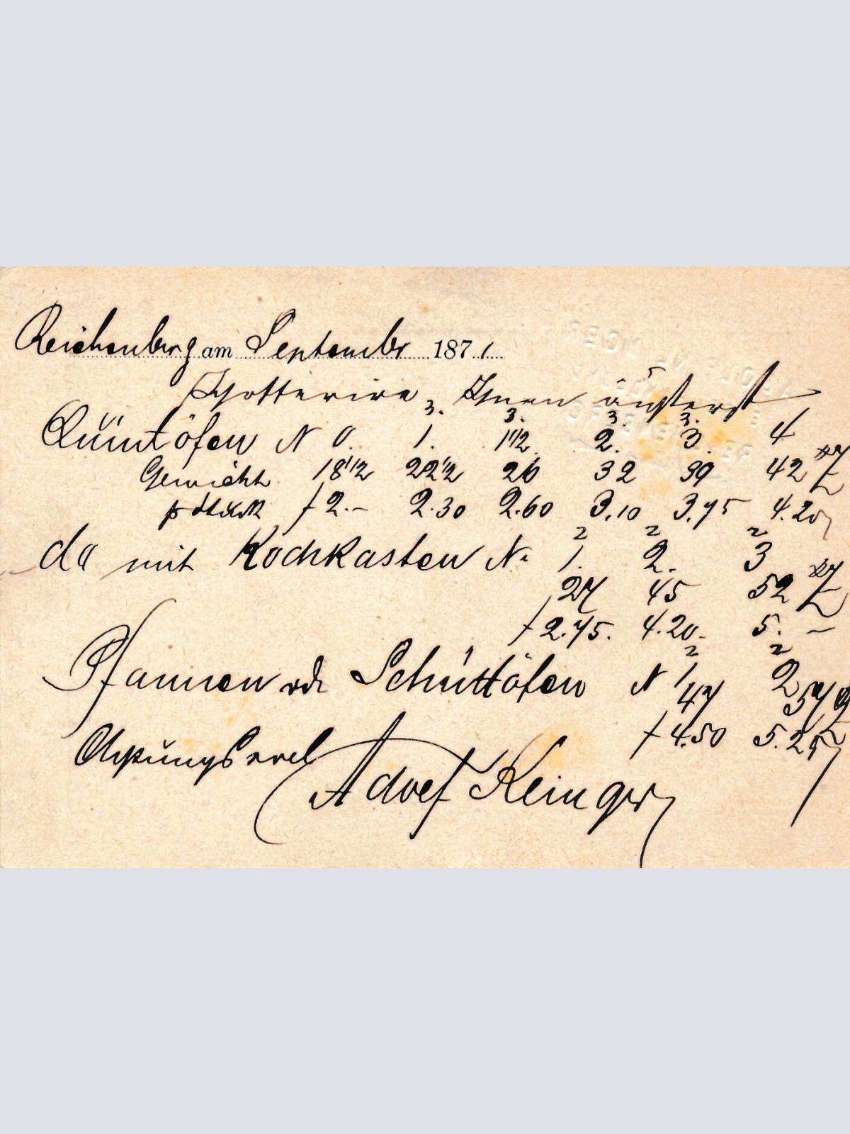 2 Kreuzer Ganzsachen - Karte 1871 aus Reichenberg (10513)