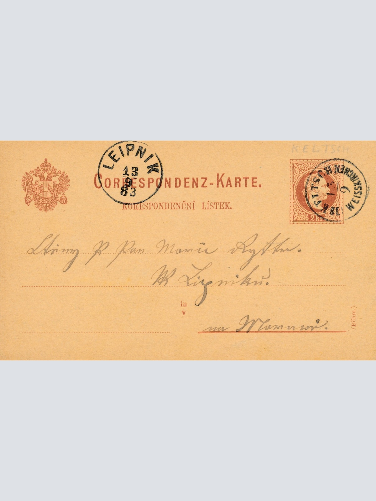 2 Kreuzer - Ganzsachen - Karte 1883 aus Weisskirchen (10863)