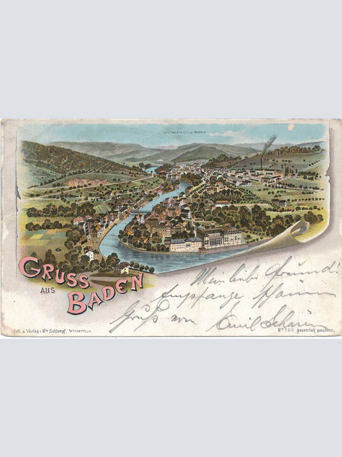 Litho - Karte gruss aus Baden Ansichtskarte (10892)