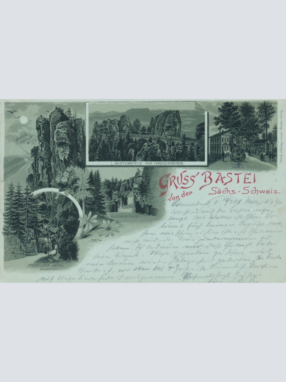 Mondschein - Litho - Karte Gruss von der Bastei Ansichtskarte (10893)