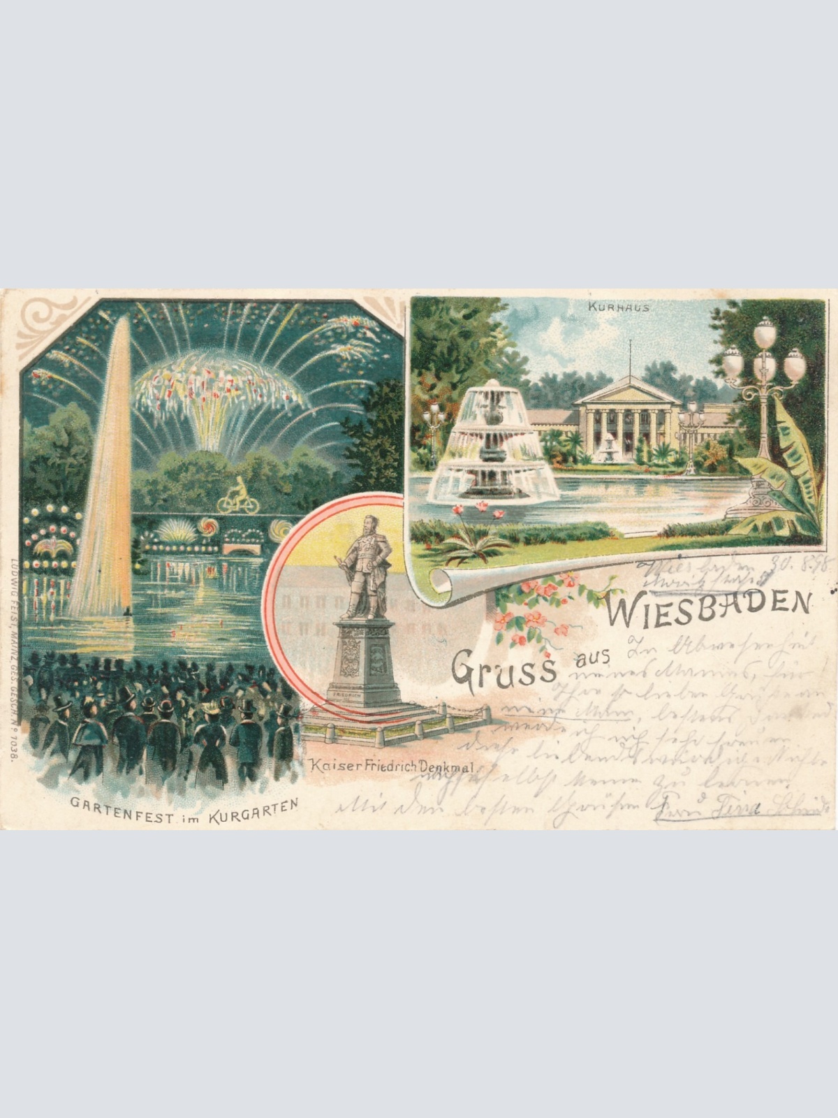 Litho - Karte gruss aus Wiesbaden Hessen Ansichtskarte (10898)